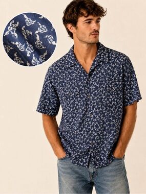 Stone Brewing Blue Logo Print Button-Up Shirt  XXL